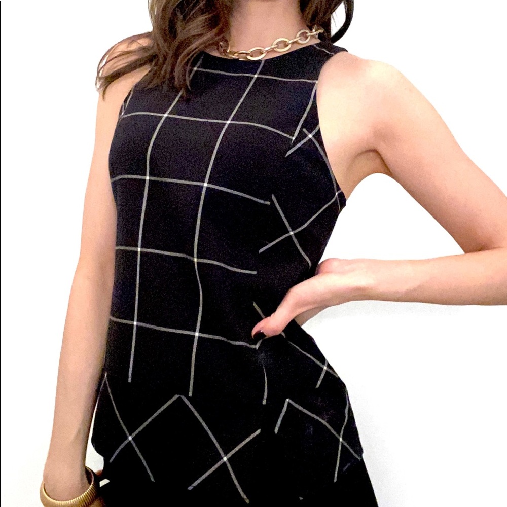 Black and white grid pattern sleeveless tank